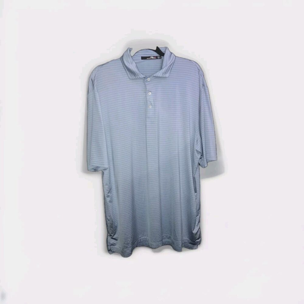 RLX‎ Ralph Lauren Golf Polo Shirt XL Men's Light Blue White Striped Short Sleeve